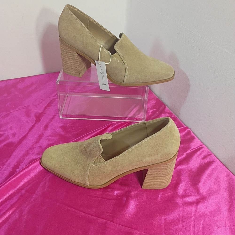 JOIE Wevenly Women's SZ 8 Suede Loafers Block Heels Shoes Beige . - Picture 2 of 10